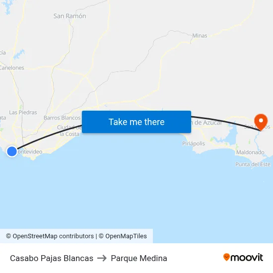 Casabo Pajas Blancas to Parque Medina map