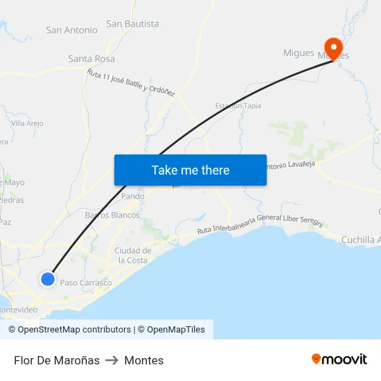 Flor De Maroñas to Montes map