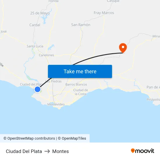 Ciudad Del Plata to Montes map