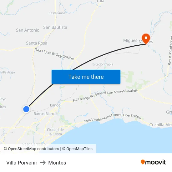 Villa Porvenir to Montes map