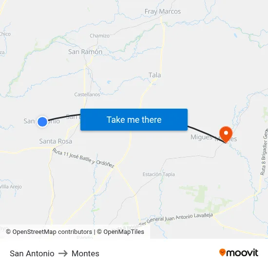 San Antonio to Montes map