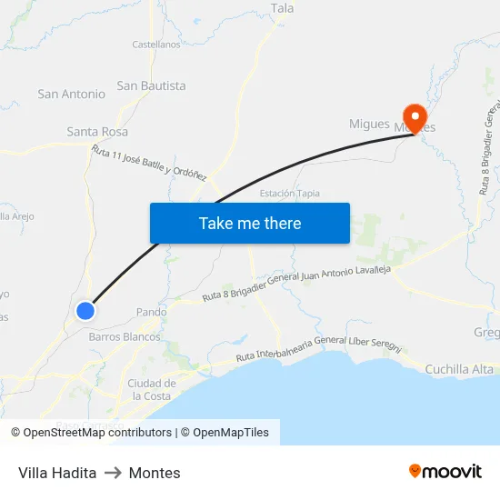 Villa Hadita to Montes map