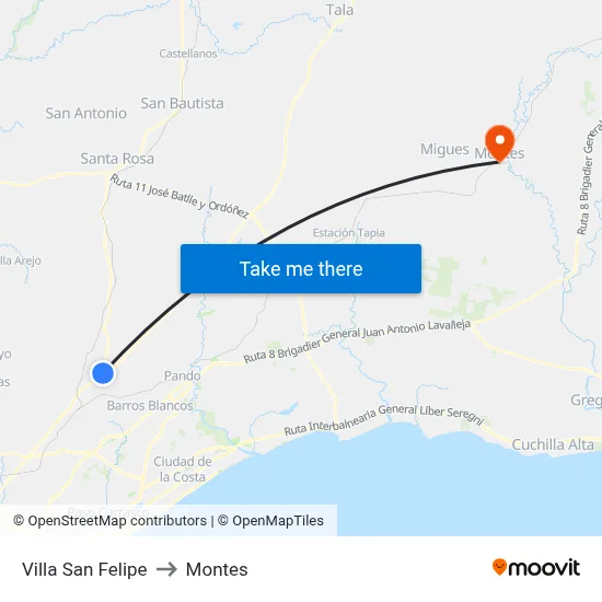Villa San Felipe to Montes map