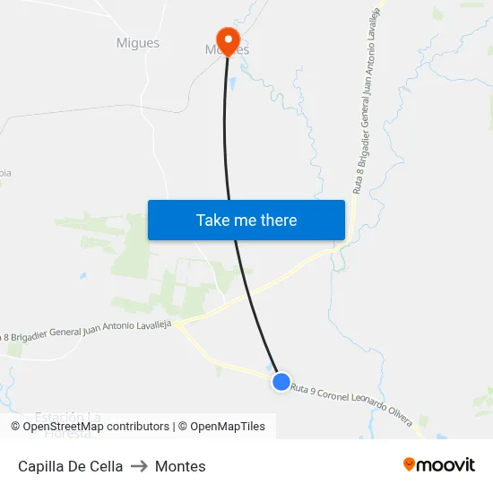 Capilla De Cella to Montes map