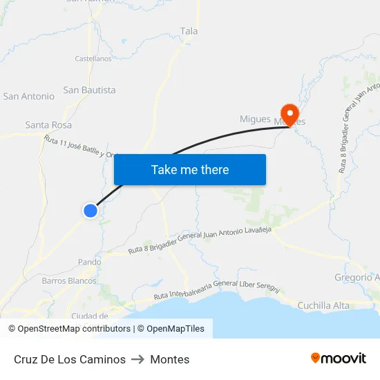 Cruz De Los Caminos to Montes map