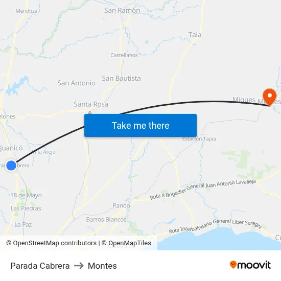 Parada Cabrera to Montes map