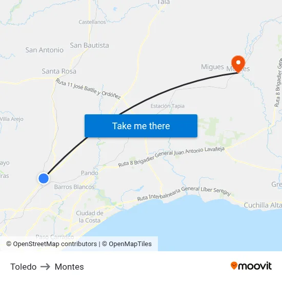 Toledo to Montes map