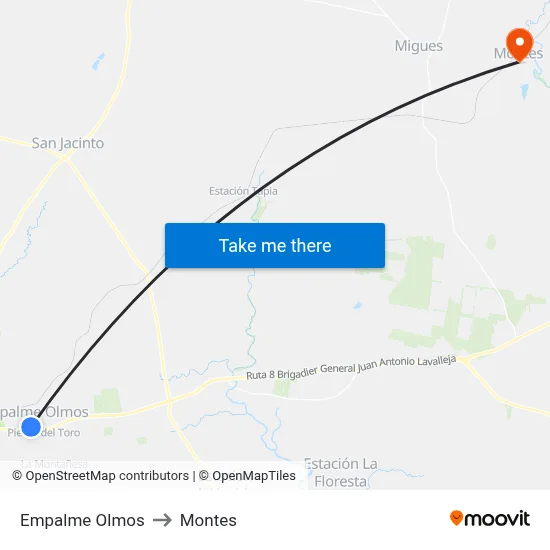 Empalme Olmos to Montes map