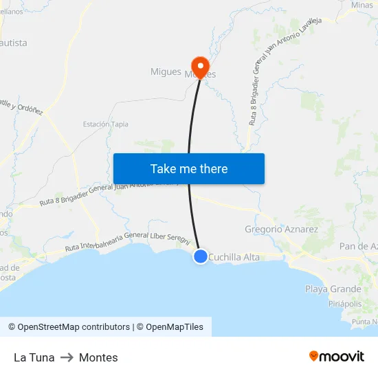 La Tuna to Montes map