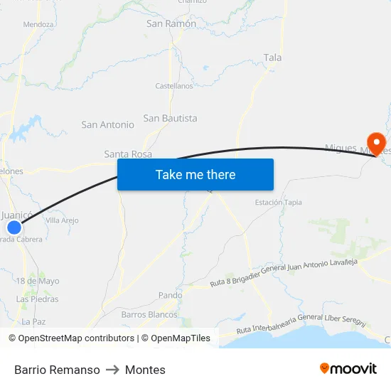Barrio Remanso to Montes map