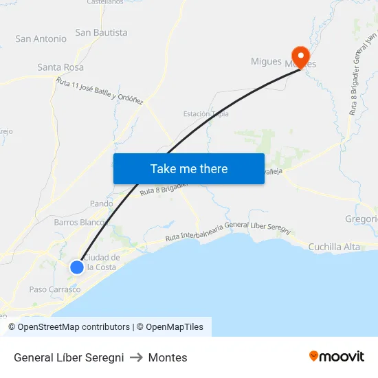 General Líber Seregni to Montes map