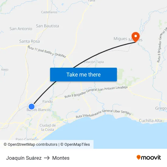 Joaquín Suárez to Montes map