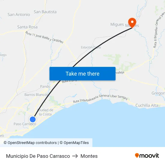 Municipio De Paso Carrasco to Montes map