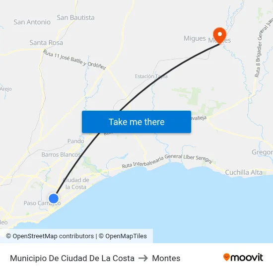 Municipio De Ciudad De La Costa to Montes map