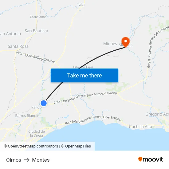 Olmos to Montes map