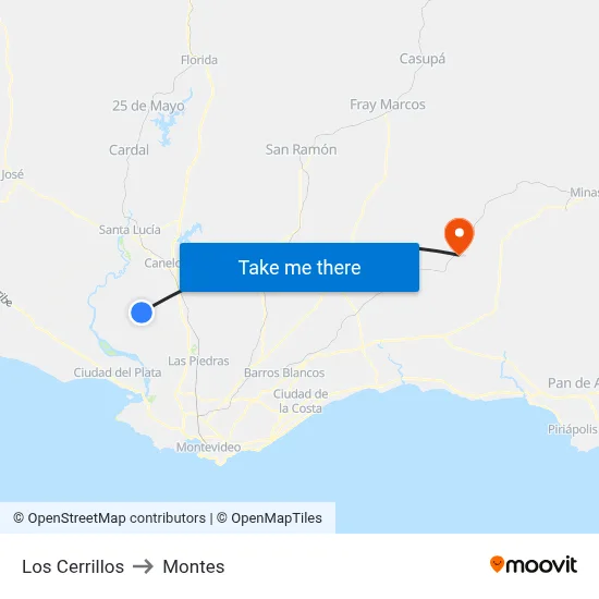 Los Cerrillos to Montes map
