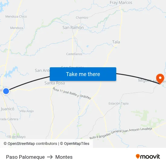 Paso Palomeque to Montes map