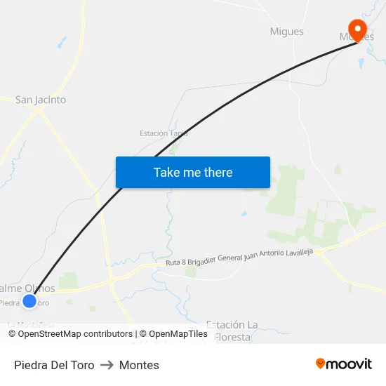 Piedra Del Toro to Montes map