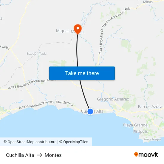 Cuchilla Alta to Montes map
