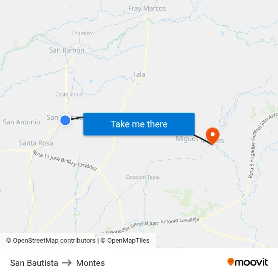 San Bautista to Montes map