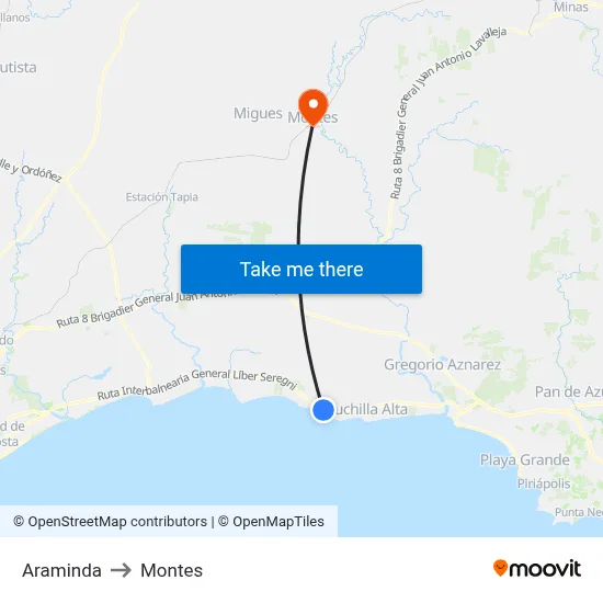 Araminda to Montes map