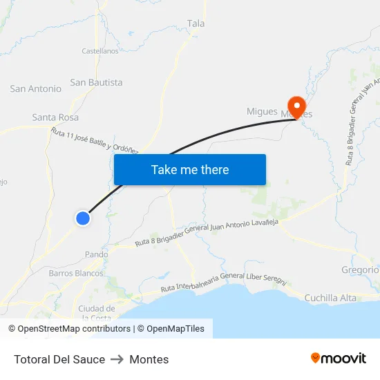 Totoral Del Sauce to Montes map