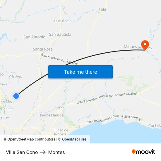 Villa San Cono to Montes map