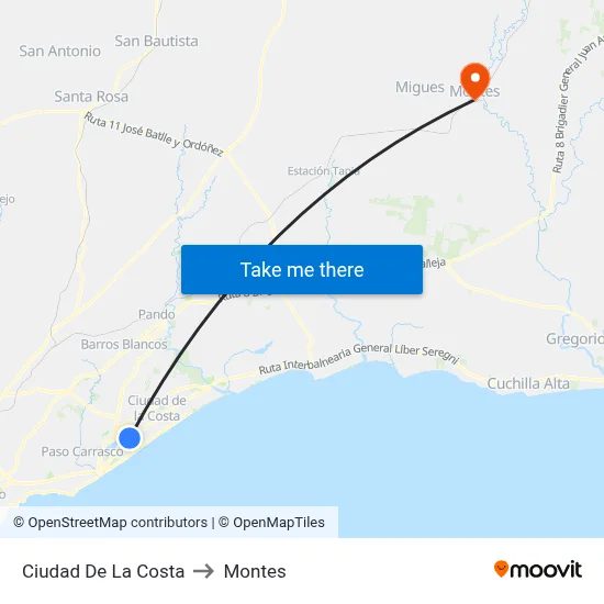 Ciudad De La Costa to Montes map