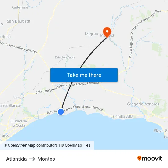 Atlántida to Montes map