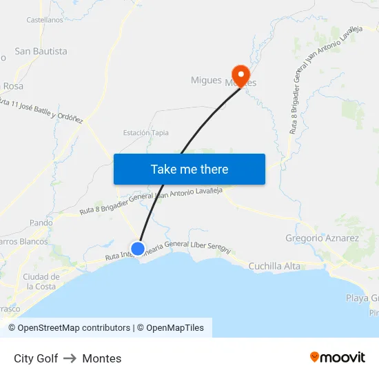 City Golf to Montes map