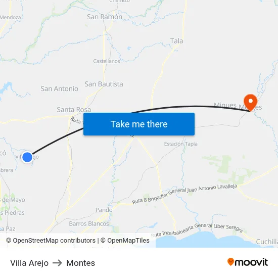 Villa Arejo to Montes map