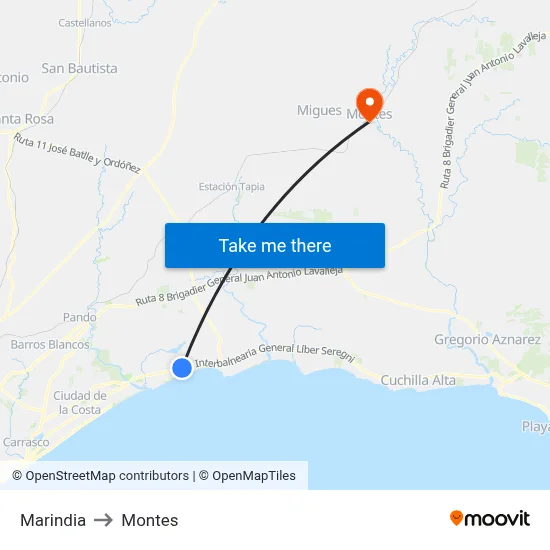 Marindia to Montes map