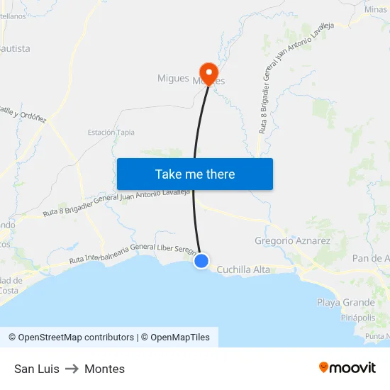 San Luis to Montes map