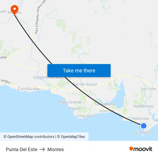 Punta Del Este to Montes map