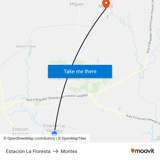 Estación La Floresta to Montes map
