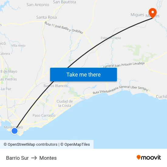 Barrio Sur to Montes map