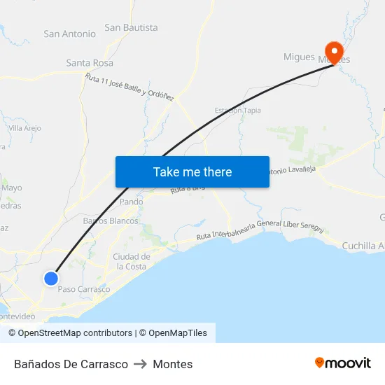 Bañados De Carrasco to Montes map