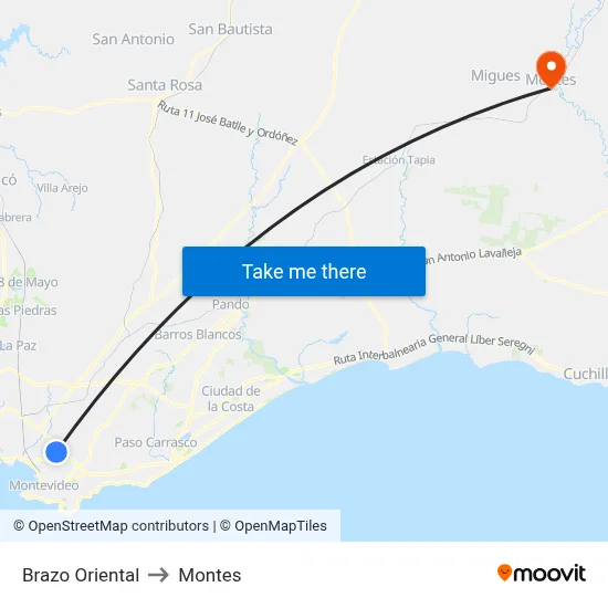 Brazo Oriental to Montes map