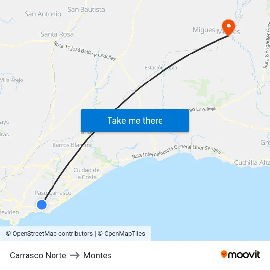 Carrasco Norte to Montes map