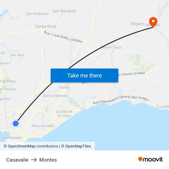 Casavalle to Montes map