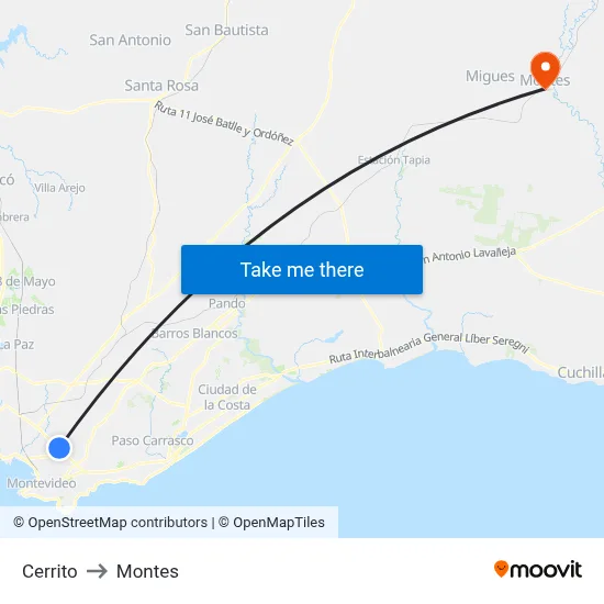 Cerrito to Montes map