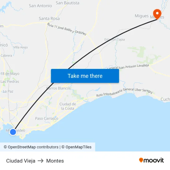 Ciudad Vieja to Montes map
