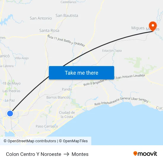 Colon Centro Y Noroeste to Montes map