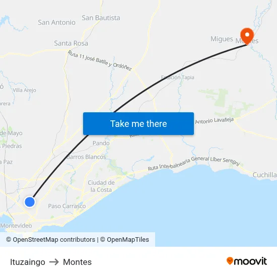 Ituzaingo to Montes map