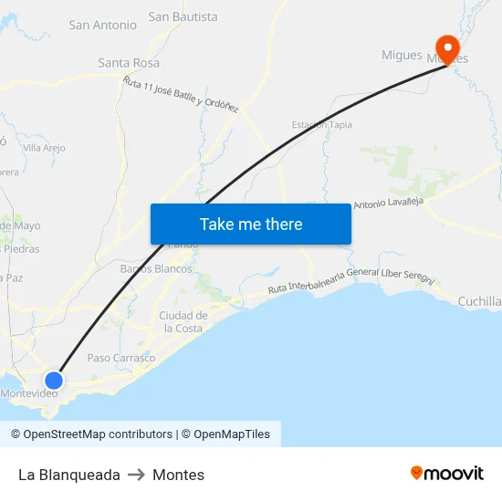 La Blanqueada to Montes map