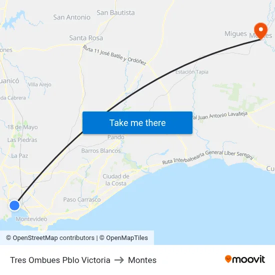 Tres Ombues Pblo Victoria to Montes map