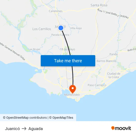 Juanicó to Aguada map