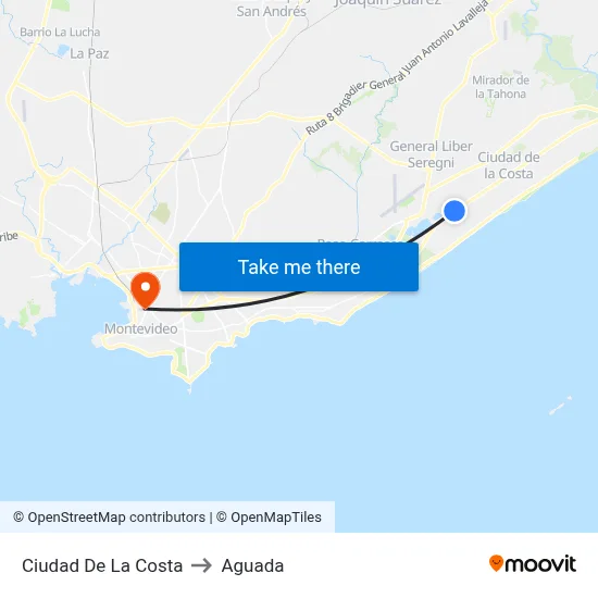 Ciudad De La Costa to Aguada map