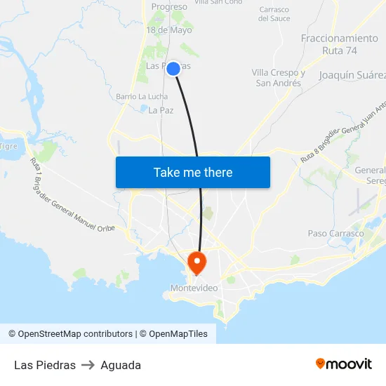 Las Piedras to Aguada map