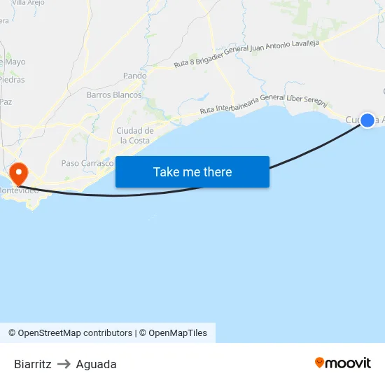 Biarritz to Aguada map
